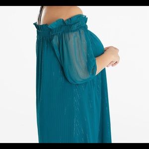 Teal Metallic Stripe Bardot Dress Us14/Uk18